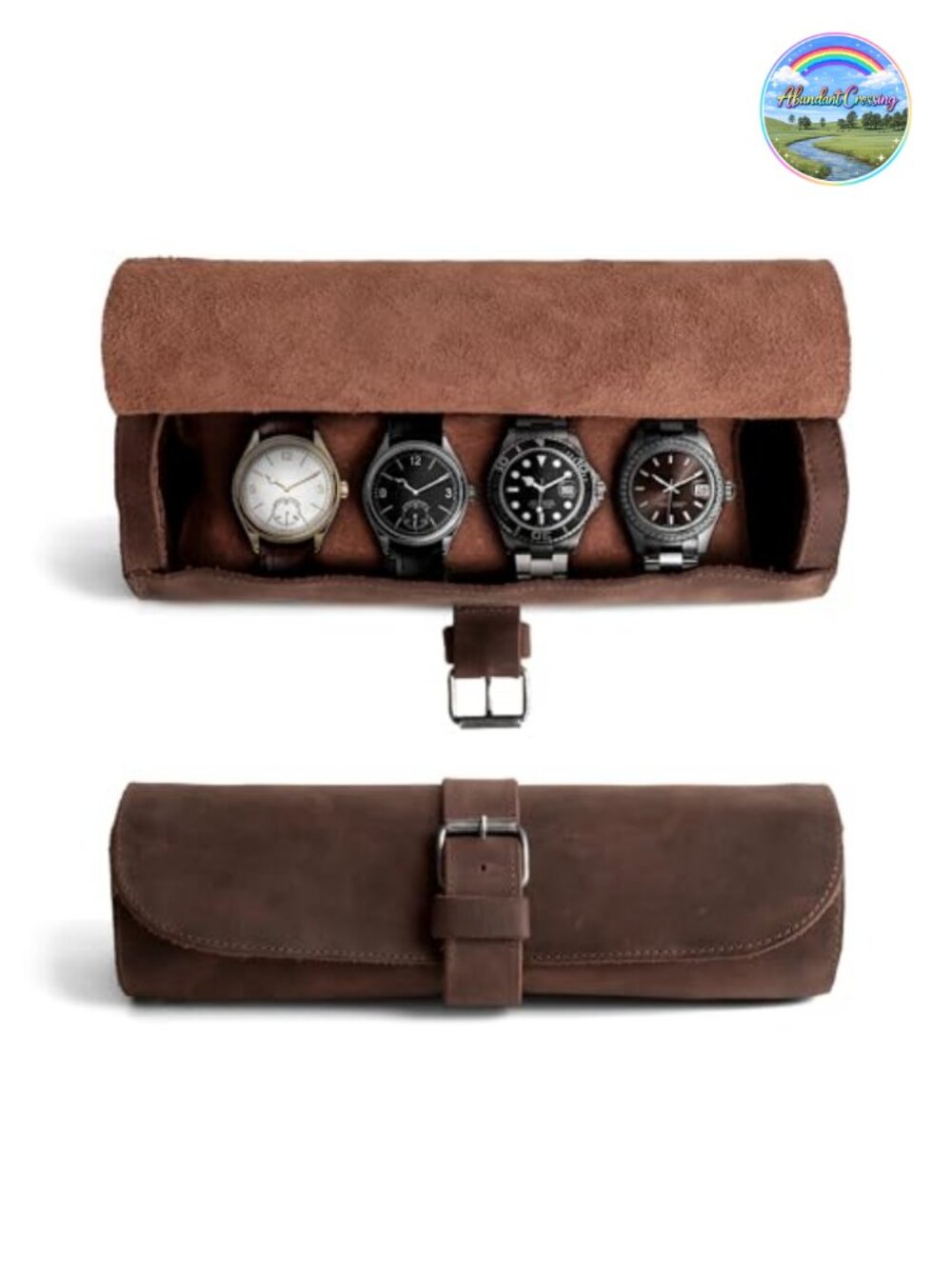 Full Grain Leather Watch Case Holds 4 Watches Jewelry Roll Organizer Handmade